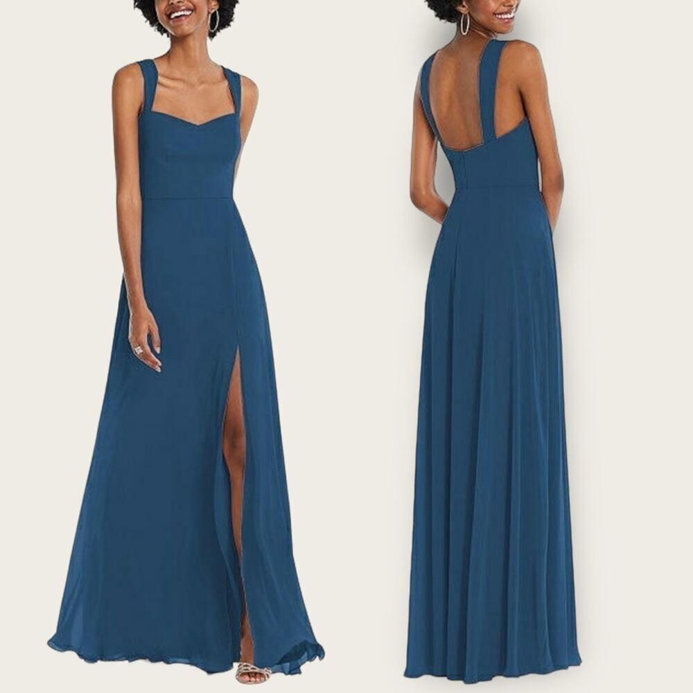 NWT | After Six | Contoured Wide Strap Sweetheart Maxi | Sofia Blue | 4R